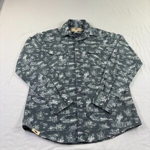 Western Aloha Shirt Mens Medium Gray Pearl Snap Up Cowboy Long‎ Sleeve Island